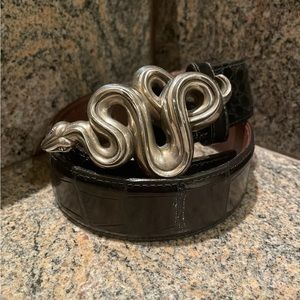 Kieselstein-Cord Sterling Snake MIDSIZE Buckle & Alligator Belt Size 1